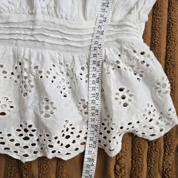 Cynthia Rowley Womens Cottagecore Boho Tie -strap Peplum White Eyelet Tank Top L - Picture 11 of 11